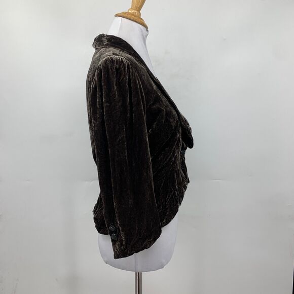 Ann Taylor Loft Jacket Womens 6 Chocolate Crushed Velvet Shawl Peplum Cropped - Picture 7 of 16